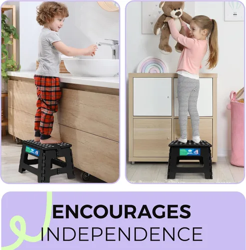 Miniatura 8 de Dyforce Taburete plegable de 9 pulgadas para niños y adultos, taburete de pie plegable y ligero para niños pequeños, cocina, baño, capacidad de 300