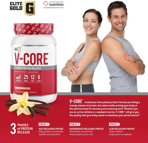 Miniatura 4 de Proteína en polvo V-Core, proteína en polvo, keto, vainilla, proteína de suero de leche, alta proteína, proteína de caseína, 0.88 oz de proteína