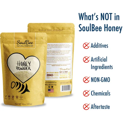 Miniatura 5 de SoulBee Honey Powder - Miel deshidratada como edulcorante natural para bebidas y comidas, baja en calorías y disolución fácil y rápida en líquidos