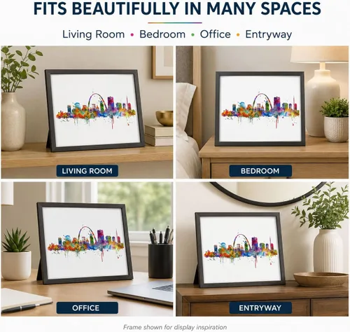 Miniatura 7 de ZEARPT Impresión artística del horizonte de San Luis de Missouri Skyline City Acuarela, papel artístico de San Luis para colgar en la pared, arte