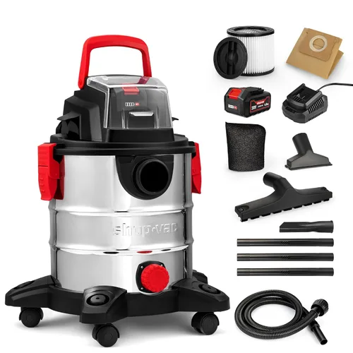 Shop-Vac Aspiradora Inalámbrica Húmeda/Seca de 20V, 5 Galones, 4.7 CV Pico, Succión Fuerte de 10kPa y Soplador, Aspiradora de Taller Portátil,