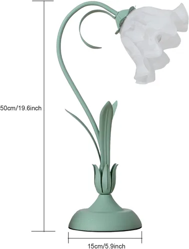 Miniatura 6 de Lámpara de mesa moderna regulable, lámpara de mesa de noche estilo flor verde con pantalla de cristal, lámpara de escritorio con interruptor