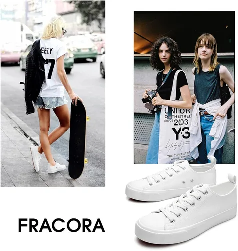 Miniatura 5 de FRACORA Zapatos de tenis de piel sintética para mujer, zapatos casuales con cordones y cómodos zapatos de moda