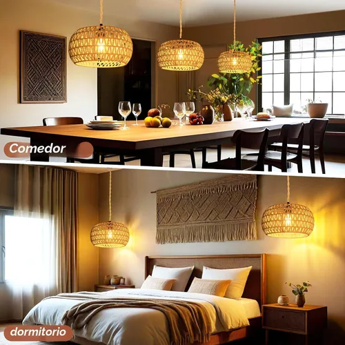 Miniatura 6 de Lámparas colgantes con cable enchufable, lámpara colgante de ratán, luz de techo boho, accesorios de iluminación colgante de granja, lámpara