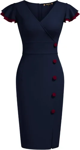 Miniatura 5 de Miusol Vestido de Noche Vintage con Cuello en V Profundo Estilo Naval para Mujer de Lápiz