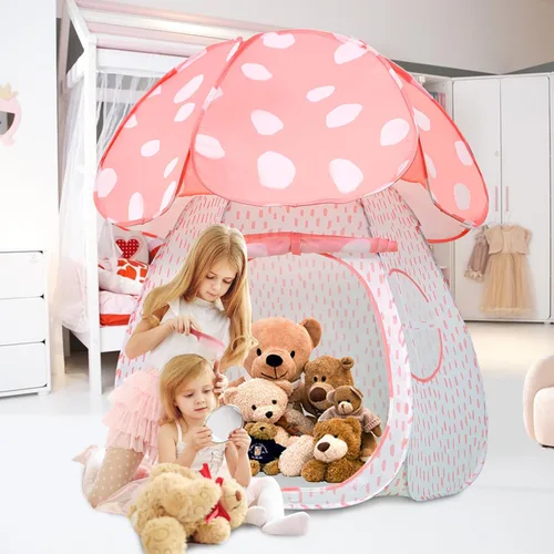 Miniatura 3 de Carpa de juegos para niños con diseño exquisito Pop Up Carpa para interiores y exteriores Casa de juegos para niños y niñas con diseño de hongo Rosa