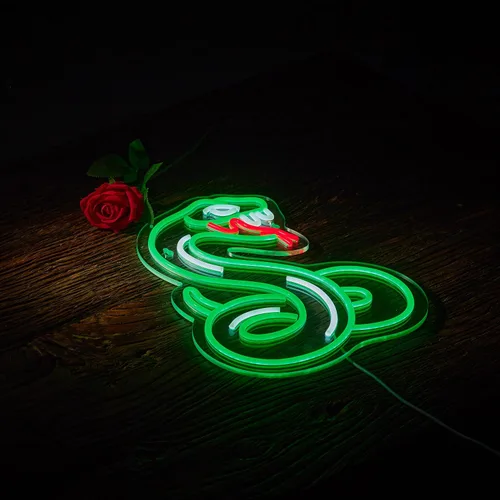 Miniatura 6 de Letrero de neón de serpiente para decoración de pared, letrero de serpiente pitón con luz LED de neón regulable. verde+blanco+rojo