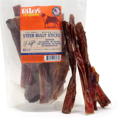 Riley's Steer Bully Sticks para perros pequeños a medianos – Premio para perros de un solo ingrediente, fácilmente digeribles, 100% palitos de carne