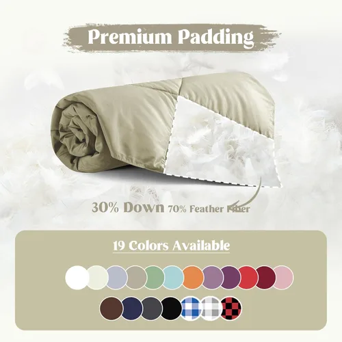 Miniatura 3 de puredown® Manta de Tiro de Plumón de Plumas Suaves Ligera Empacable para Sofá para Uso en Interiores y Exteriores, Manta de Tiro 50"X70", Beige