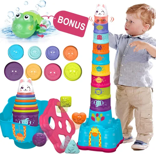 LTKFFFdp Juguetes apilables para bebés de 1 a 3 años, clasificador de forma de taza de anidación para bebés de 6 a 12 a 18 meses, bloque apilable de