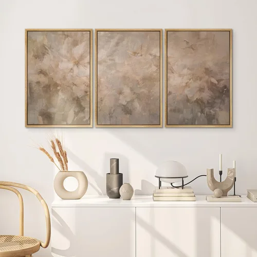 Miniatura 530 de SIGNWIN Lienzo enmarcado para pared, arte con pinceladas de flujo neutro en tonos beige abstractos, ilustraciones, arte moderno, decorativo