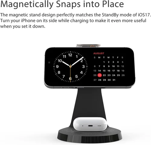 Miniatura 3 de Estación de carga 3 en 1 para dispositivos Apple, soporte de cargador Mag-Safe de carga rápida, cargador inalámbrico para iPhone serie