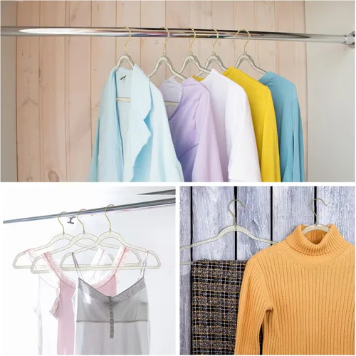 Miniatura 6 de Weysat 20 perchas de acrílico transparente de plástico dorado con purpurina antideslizante para ahorrar espacio, traje resistente para colgar ropa