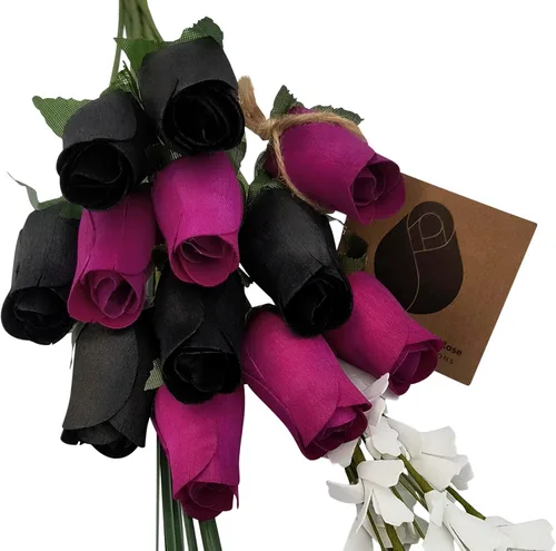 Miniatura 8 de Ramos originales de rosas de madera en 1, 2, o 3 docenas, Madera de abedul, Completamente negro, 1 Docena