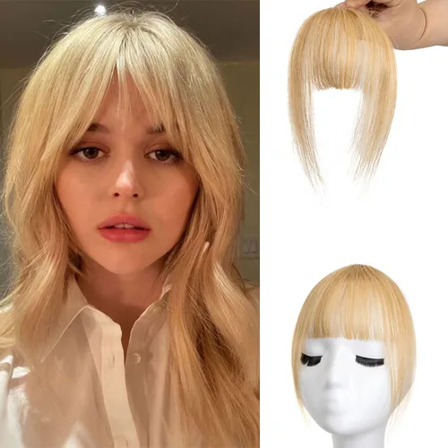 Miniatura 15 de Flequillo con clip, extensiones de cabello humano 100 % real, flequillo con clip para mujer, extensiones curvadas para uso diario