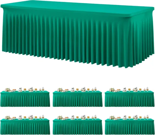 Miniatura 44 de Paquete de 2 manteles de spandex para mesas rectangulares de 8 pies, mantel elástico rosa de 8 pies, manteles ajustados, falda de mesa para fiestas