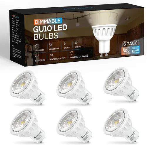 Miniatura 8 de Torkase - Bombilla LED GU10, atenuable MR16 2700K blanco cálido, 120V 500LM luz en riel 5W (equivalente a 50W), ahorro de energía del 90%, ángulo