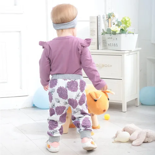 Miniatura 83 de Renotemy Conjunto de ropa para bebé recién nacida, mameluco con volantes, pantalones florales, lindo conjunto de ropa para bebé niña