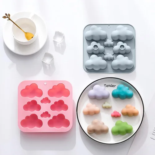 Miniatura 8 de Paquete de 2 moldes de silicona con temática de nube 3D, bandeja de cubitos de hielo, herramienta de hornear para pastel de chocolate, postre