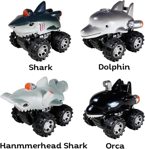 Miniatura 3 de DINOBROS Juguetes de tiburón, autos de tracción para niños y niños pequeños, paquete de 4 unidades, camión de animales marinos, juguete de delfín