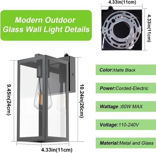 Miniatura 3 de Aipsun Farol de pared para exteriores con sensor de atardecer a amanecer, aplique de pared exterior negro, soporte de pared para exteriores