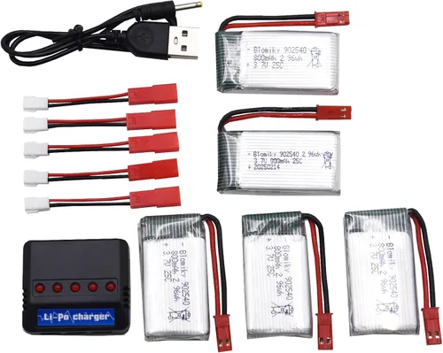 Miniatura 5 de Blomiky Paquete de 5 baterías recargables de 3.7 V 800 mAh 25C Li-po JST y placa 4 en 1 para MJX X300C X400W X600 X800 RC Quadcopter Drone / 3.7V