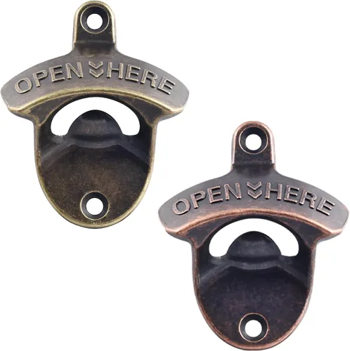 Miniatura 10 de Abrebotellas de moda antiguo montado en la pared inoxidable ABIERTO AQUÍ Negro Tornillo en la pared Cerveza Soda tapa tapa abrebotellas cobre