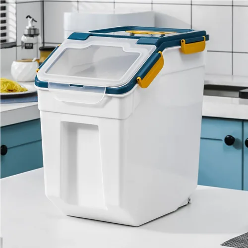 Miniatura 7 de Contenedor grande de almacenamiento de harina de 25 libras, 2 paquetes de contenedores herméticos de almacenamiento de arroz con ruedas, tapa
