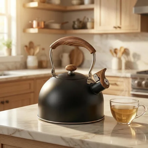 Miniatura 2 de Tetera para estufa, hervidor de té silbante de 2.5 cuartos de galón, estufa de acero inoxidable de grado alimenticio con mango plegable de madera