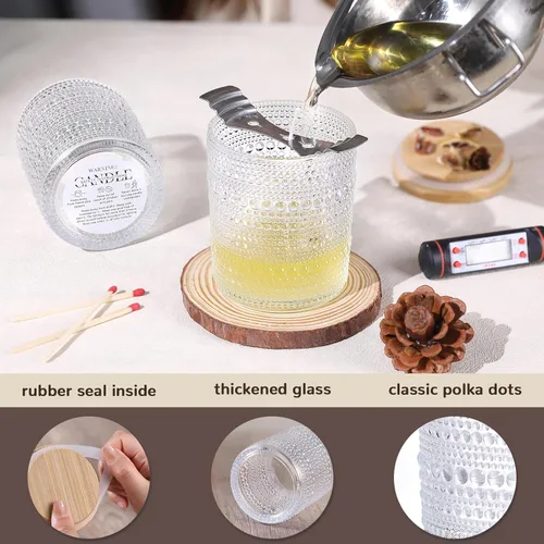Miniatura 3 de DARJEN Paquete de 12 tarros de vela transparentes para hacer velas - tarros de vidrio vacíos de 8 onzas con tapas y etiquetas de bambú, suministros