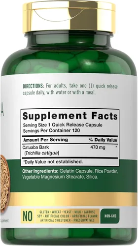 Miniatura 2 de Carlyle Suplemento de corteza de Catuaba 470 mg 120 cápsulas para hombres y mujeres Sin OMG y sin gluten