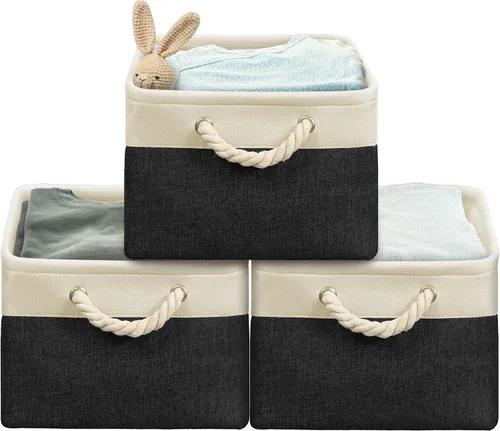 Miniatura 28 de Simple Houseware Cubos de almacenamiento de tela grandes de 13 x 13 pulgadas para armario y organizador de cubos, paquete de 3, color beige