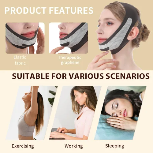 Miniatura 6 de Máscara de elevación de línea V de grafeno, correa de elevación facial para dormir, correa de barbilla reutilizable y ajustable para levantar