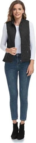 Miniatura 6 de LONGKING Chaleco para mujer con un bolsillo interior, cuello alto, ligero, con cremallera, acolchado, para mujer