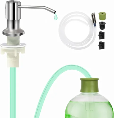Dispensador de jabón para fregadero de cocina, bomba dispensadora de jabón para platos de acero inoxidable con tubo de extensión de 47 pulgadas