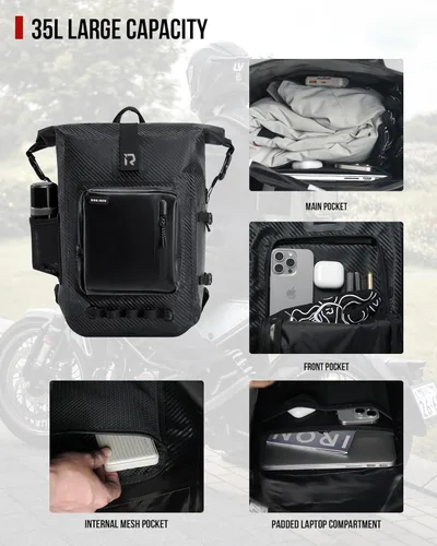 Miniatura 4 de RIDEIRON Mochila impermeable para motocicleta, bolsa seca con cierre superior enrollable para kayak, viajes, surf, canotaje, pesca, campamento Fibra