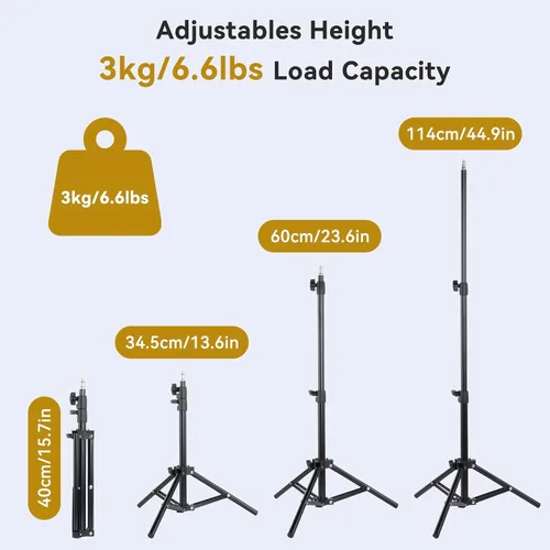 Miniatura 7 de UTEBIT Paquete de 2 soportes de luz para fotografía, soporte de iluminación de aluminio ajustable de 45 pulgadas/3.7 pies con abrazadera
