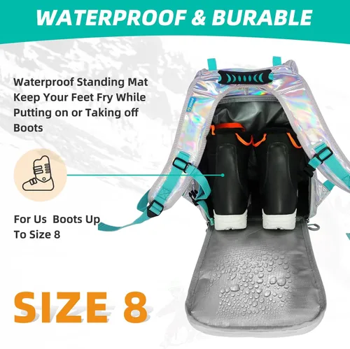Miniatura 4 de Bolsa para botas de esquí – Mochila de viaje para botas de esquí y snowboard, 32L para botas, casco, gafas y trajes de nieve B Dazzling Silver