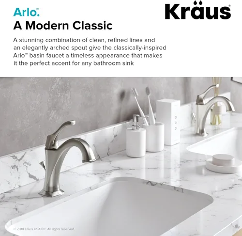 Miniatura 4 de KRAUS KBF-1201SFS Arlo Grifo de lavabo de una sola manija para baño con drenaje de varilla de elevación y placa de cubierta, acero inoxidable Acero