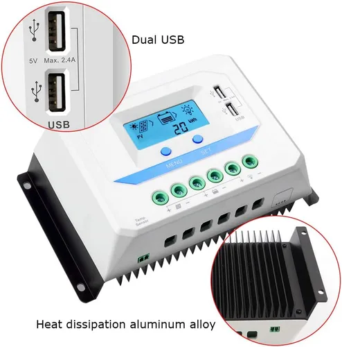 Miniatura 5 de EPEVER Controlador de carga solar de 10 A, regulador de carga de panel solar PWM de trabajo automático de 12 V/24 V, con pantalla LCD y potente