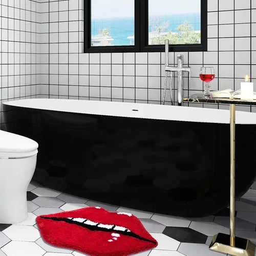 Miniatura 6 de Panstar Alfombra de baño de labios rojos, bonita y divertida alfombra de baño con forma de labios mordedores, antideslizante, absorbente, alfombra