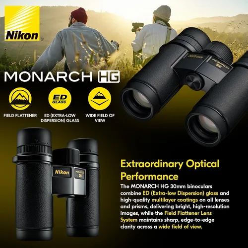 Miniatura 6 de Nikon Monarch HG - Binoculares de 0.394 x 1.181 in, campo de visión amplio, óptica multicapa, visión de alta definición, binoculares ligeros e