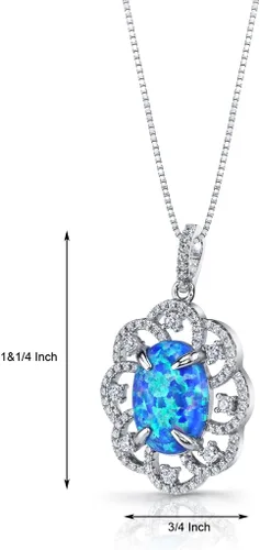 Miniatura 2 de Peora Collar con colgante victoriano de ópalo de fuego azul creado para mujer, plata de ley 925, forma ovalada grande de 2.25 quilates, 0.551 x