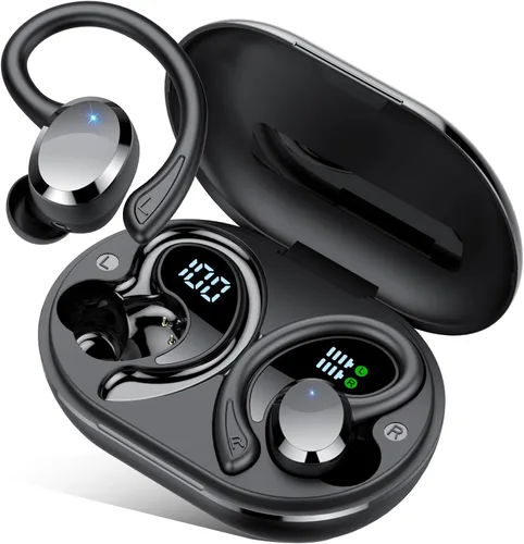 sprtoybat Auriculares sobre la oreja con gancho, auriculares inalámbricos deportivos Bluetooth 5.4 2026, pantalla LED de 68 horas de reproducción,