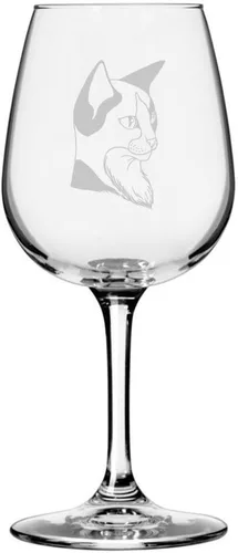 Miniatura 64 de Copa de vino de 12.75 onzas con temática de gato abisinio grabada para todo uso