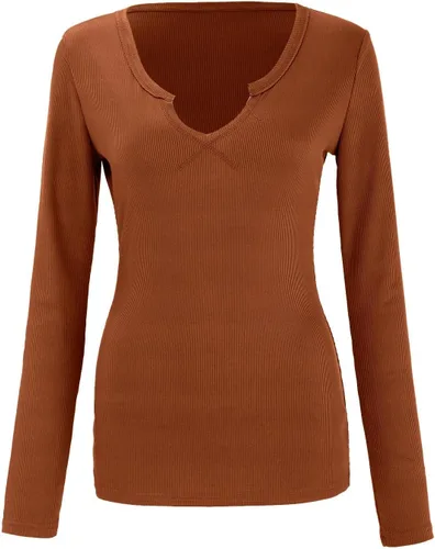 Miniatura 2 de Camisa negra de manga larga para mujer, cuello redondo, punto acanalado, color sólido, base, camiseta de manga larga, tops de talla grande