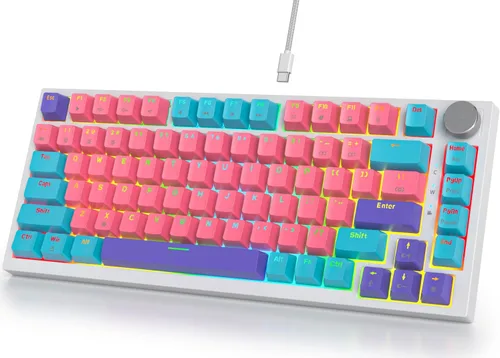 Miniatura 15 de Fogruaden Teclado para juegos con cable, 75 por ciento, intercambiable en caliente, teclado mecánico cremoso de montaje en junta con perilla
