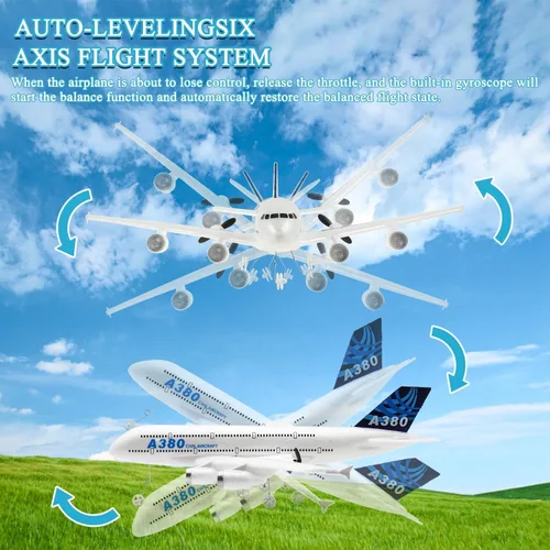 Miniatura 6 de Avión RC, avión de control remoto listo para volar, avión RC de 2 canales, Airbus A380, avión de control remoto para niños, adultos, principiantes