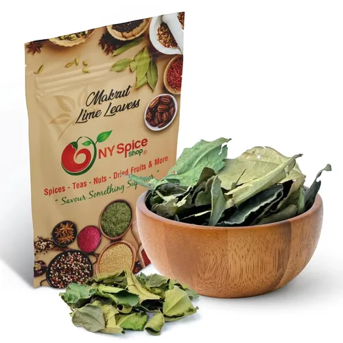 NY Spice Shop Makrut Hojas de lima – 1 onza de hojas de lima kaffir frescas – Hojas de lima tailandesas – Hoja de lima Kaffir – Condimento de lima