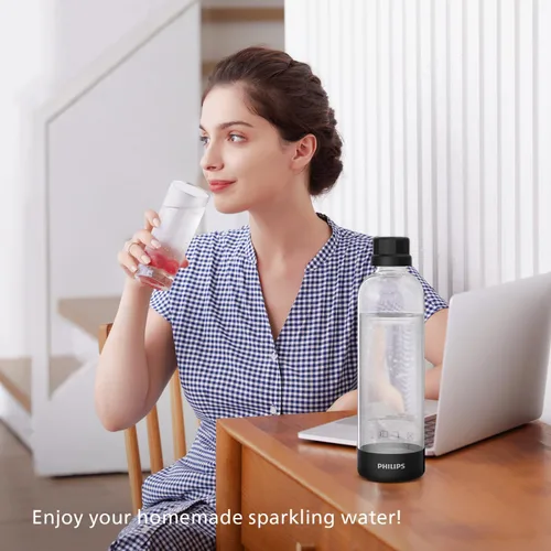 Miniatura 5 de Philips Máquina para hacer agua con gas ADD4901BKOQ/37, máquina de soda de plástico con botella de rosca rápida, botella de carbonatación PET de 1L